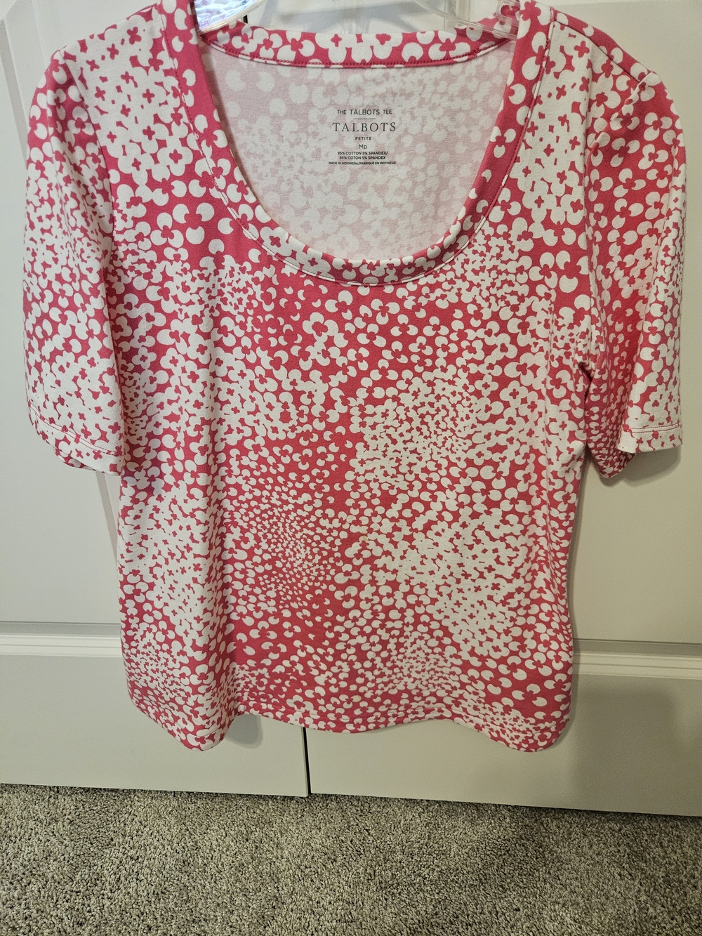 Talbots Pink & White Scoop Neck Short Sleeve Tee - Abstract Dot Print